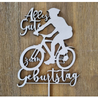 Geburtstag Alles Gute Bike Fahrrad fahren Holz Tortenstecker  ca 14 x 11 cm