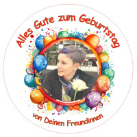 Rahmen Luftballon mit Bild  und Wunschtext Tortenbild 15 cm