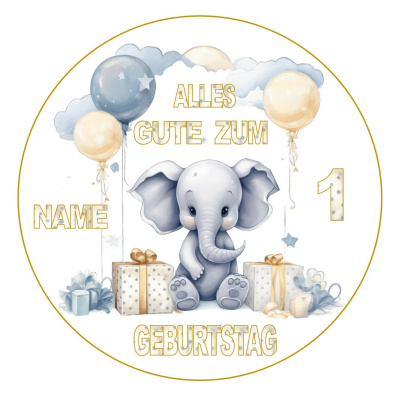 Baby Elefant Geburtstag Tortenbild rund