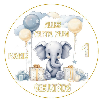 Baby Elefant Geburtstag Tortenbild rund 15 cm