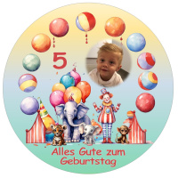 Zirkus Clown Elefant Tiger Affe Tortenbild rund mit Foto 13