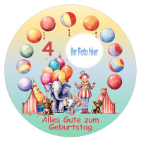 Zirkus Clown Elefant Tiger Affe Tortenbild rund mit Foto 15 cm