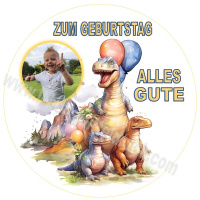 Dinosaurier Tortenbild rund mit Foto zum Geburtstag