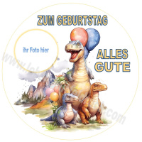 Dinosaurier Tortenbild rund mit Foto zum Geburtstag