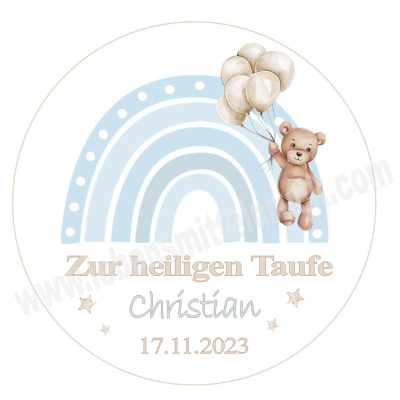 Taufe hellblauer Regebogen mit Bär Tortenbild rund 15 cm