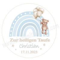 Taufe hellblauer Regebogen mit Bär Tortenbild rund 15 cm