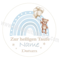 Taufe hellblauer Regebogen mit Bär Tortenbild rund 15 cm