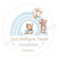 Taufe Regenbogen Bär hellblau mit Foto  20 cm