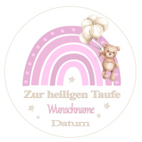 Taufe rosa Regebogen mit Bär Tortenbild rund 13