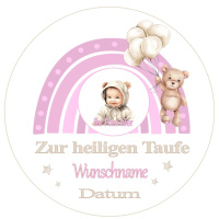 Taufe Tortenbild Regenbogen Bär rosa beige mit ihrem Foto 13