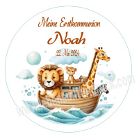 Arche Noah Tortenbild rund Aufleger für Geburtstag, Taufe, Geburt, Erstkommunion ... individuell gestaltbar 15 cm