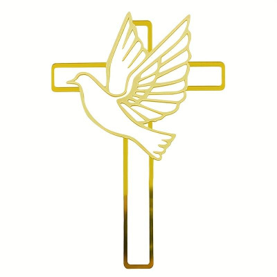Kreuz und Taube Acryl Aufleger Gold spiegelnd 19 x 12 cm f&uuml;r Erstkommunion, Firmung, Konfirmation, Taufe uvm.