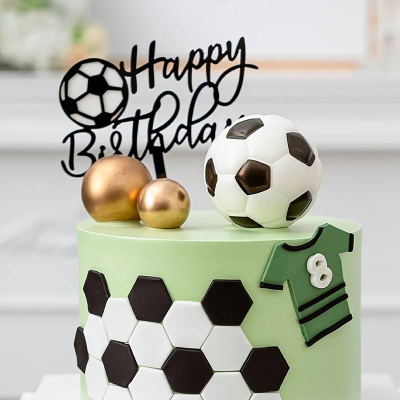 Fu&szlig;ball Happy Birthday Acryl Topper - schwarz  ca 11 x 9 cm