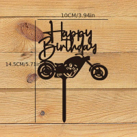 Motorrad Happy Birthday Acryl Topper - schwarz  ca 9 x 10 cm