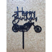 Motorrad Happy Birthday Acryl Topper - schwarz  ca 9 x 10 cm