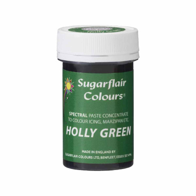 Spectral konzentrierte Paste Holly Green - Stechpalmen Ilex Gr&uuml;n dunkel Lebensmittelfarbe  25 g von Sugarflair - E171frei - f&uuml;r Zuckerpasten, Icing, Buttercreme etc.