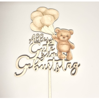 Geburtstag Bär mit Luftballons Holz Tortenstecker -  bedruckt ca. 12,5  x 14 cm