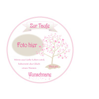 Taufe Lebensbaum mit Herzen Rosa mit Foto