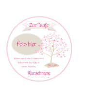Taufe Lebensbaum mit Herzen Rosa mit Foto 15 cm