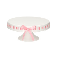 Tortenständer Keramik weiß Infinity Duchmesser 25 cm, Höhe 11 cm - mit Satinband individualisierbar