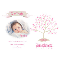 Taufe Lebensbaum Rosa in rechteckig mit Foto und Taufspruch A3