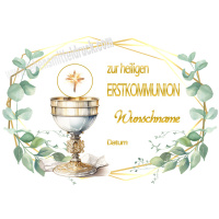 Erstkommunion Kelch Goldrahmen EfeuTortenbild rechteckig  A5