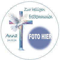 Erstkommunion Kreuz Taube Tortenbild rund