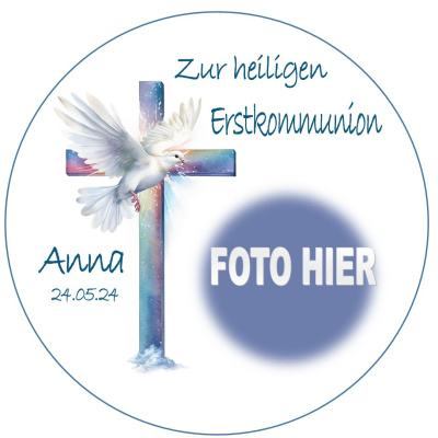 Erstkommunion Kreuz Taube Tortenbild rund 13 cm