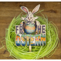 Frohe Ostern mit Hase Holztopper  - bedruckt mit...