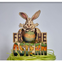 Frohe Ostern mit Hase Holztopper  - bedruckt mit...