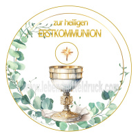 Erstkommunion Kelch mit Efeu klein rund Aufleger 1 Seite A4 Fondantpapier Premium extraweiß - extraglatt keine - einfach selber ausschneiden 5 cm 20 Stk.