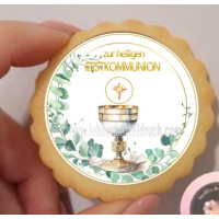 Erstkommunion Kelch mit Efeu klein rund Aufleger 1 Seite A4 Fondantpapier Premium extraweiß - extraglatt keine - einfach selber ausschneiden 5 cm 20 Stk.