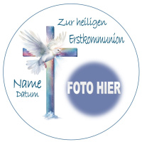 Erstkommunion Kreuz Taube klein rund Aufleger 1 Seite A4 Saracino Cake Paper - leicht raue Oberfläche Ausstanzung rund  5 cm 20 Stk.