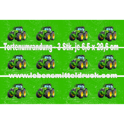 Traktor Tortenband essbar 6,5 cm hoch - 3 x 29,6 cm auf premium Fondantpapier