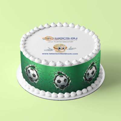 Fußball kommt aus Torte  - Tortenband essbar 6,5 cm hoch - 3 x 29,6 cm auf premium Fondantpapier