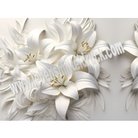 Lilien wei&szlig; ivory Gold 3D - Tortenband essbar 6,5 cm hoch - 3 x 29,6 cm auf premium Fondantpapier