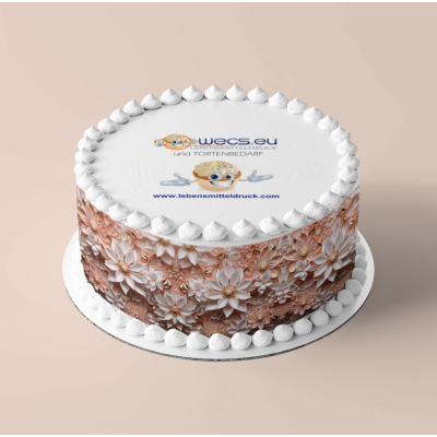 Blumen rose gold 3D - Tortenband essbar 6,5 cm hoch - 3 x 29,6 cm auf premium Fondantpapier