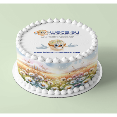 Margerite Gänseblümchen Wiese - Tortenband essbar 6,5 cm hoch - 3 x 29,6 cm auf premium Fondantpapier