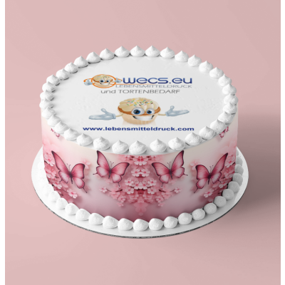 Schmetterlinge pink Blumen - Tortenrand 6,5 cm essbar 3 x 29,6 cm auf premium Fondantpapier