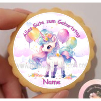 Einhorn Luftballons rund  Keks / Cupcake Aufleger 1 Seite A4