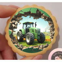 Traktor gr&uuml;n 3D rund  Keks / Cupcake Aufleger 1 Seite A4