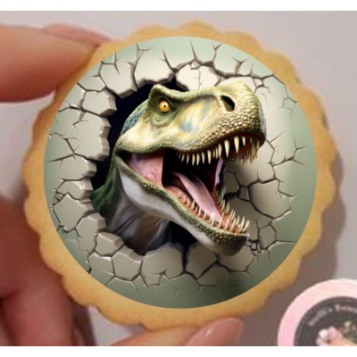 Dinosaurier rund  Keks / Cupcake Aufleger 1 Seite A4 Oblatenpapier 0,6 Wafer Paper Ausstanzung rund  4,5 cm 24 Stk.