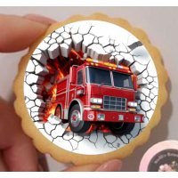 Feuerwehr rund  Keks / Cupcake Aufleger 1 Seite Fondantpapier Premium extraweiß - extraglatt Ausstanzung rund  4,5 cm 24 Stk.
