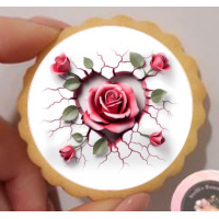 Rose im Herz rund Keks / Cupcake Aufleger 1 Seite Oblatenpapier 0,6 Wafer Paper Ausstanzung rund  4,5 cm 24 Stk.