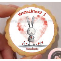 Herz Liebe Hase mit Wunschtext  Keks / Cupcake Aufleger 1 Seite Fondantpapier Premium extraweiß - extraglatt keine - einfach selber ausschneiden 3,8 cm 35 Stk.