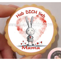 Muttertag Hab Dich Lieb Mama mit Wunschtext  Keks / Cupcake Aufleger 1 Seite Fondantpapier Premium extraweiß - extraglatt keine - einfach selber ausschneiden 3,8 cm 35 Stk.