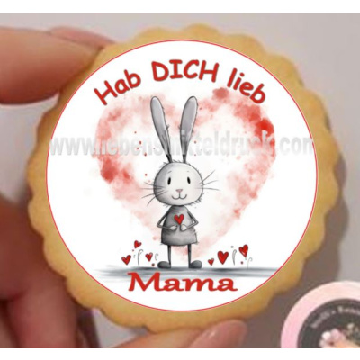 Muttertag Hab Dich Lieb Mama mit Wunschtext  Keks / Cupcake Aufleger 1 Seite Oblatenpapier 0,6 Wafer Paper keine - einfach selber ausschneiden 5 cm 20 Stk.