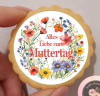 Muttertag Alles Gute Blumen  Keks / Cupcake Aufleger 1 Seite Fondantpapier Premium extraweiß - extraglatt keine - einfach selber ausschneiden 4,5 cm 24 Stk.