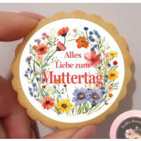 Muttertag Alles Gute Blumen  Keks / Cupcake Aufleger 1 Seite Saracino Cake Paper - leicht raue Oberfläche Ausstanzung rund  4,5 cm 24 Stk.