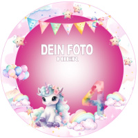 Einhorn Rahmen mit Alter und ihrem Foto Tortenbild rund in verschiedenen Gr&ouml;&szlig;en